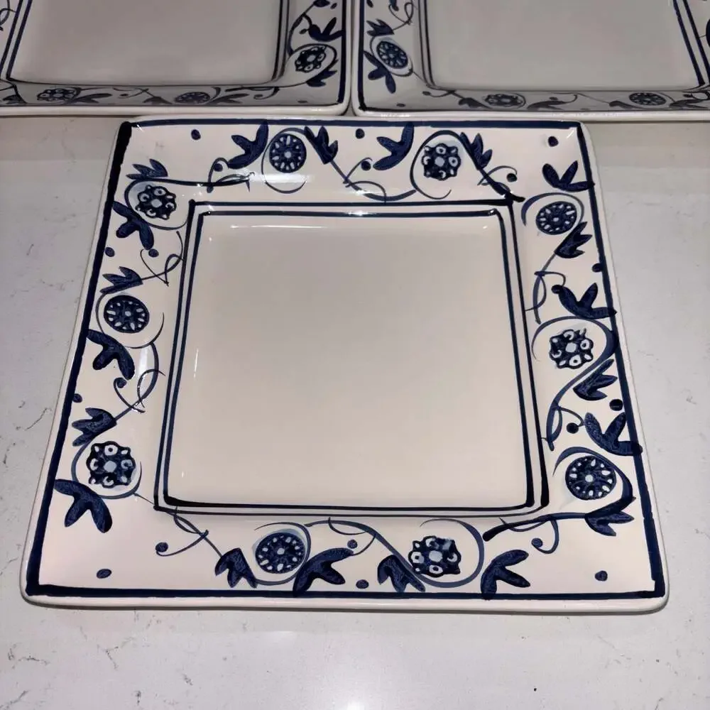 HD Designs Annalise Square Dinner Plate White Stoneware Blue Floral (3)